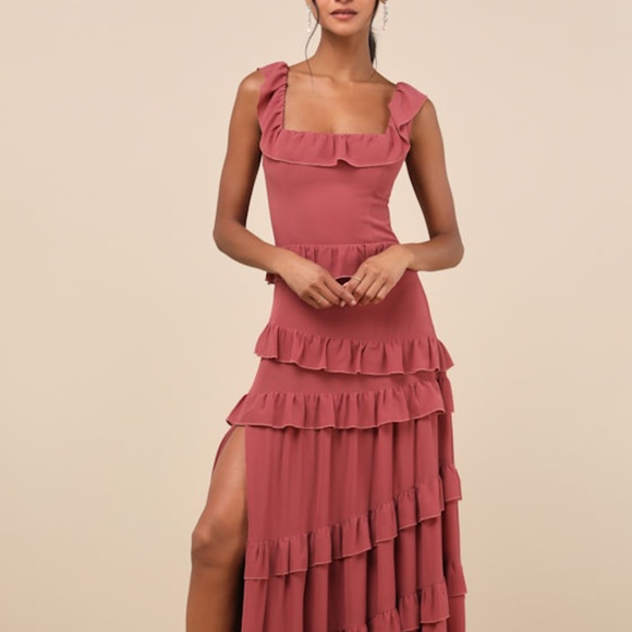 Lulus Dresses & Skirts - Lulus Compelling Romantic Rusty Rose Ruffled Tiered Maxi Dress Pink - Size S